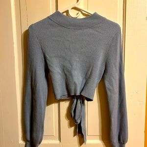 Cropped Blue Sweater with Open Back
